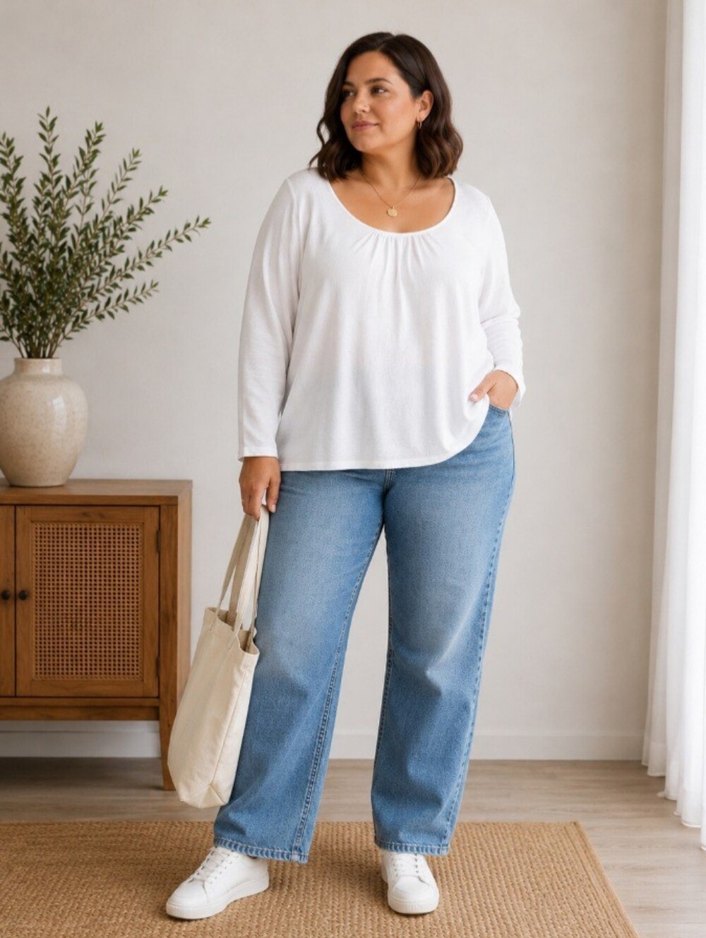 Eileen Fisher White Organic Linen Gauze Long Sleeve Top Plus Size 1X